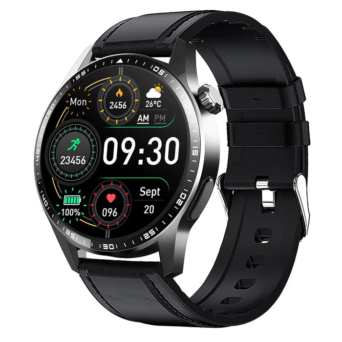 F60 1.55 Inch Round Screen Heart Rate Blood Oxygen Monitor SOS Alarm Sports Smart Watch with Leather Strap - Black - 3