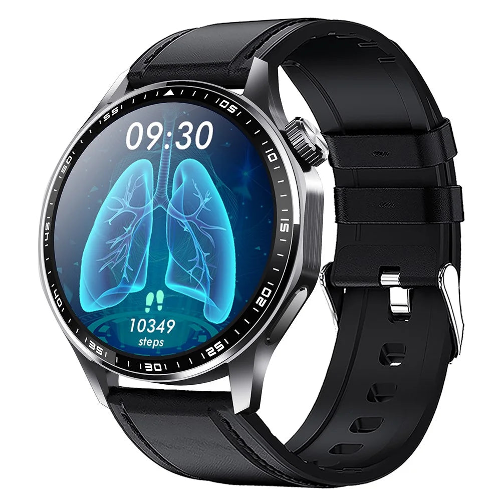F61 1.55 Inch Round Screen Sports Smart Watch SOS Alarm Heart Rate Blood Oxygen Monitor with Leather Strap - Black - 1