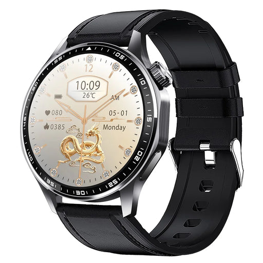 F61 1.55 Inch Round Screen Sports Smart Watch SOS Alarm Heart Rate Blood Oxygen Monitor with Leather Strap - Black - 2