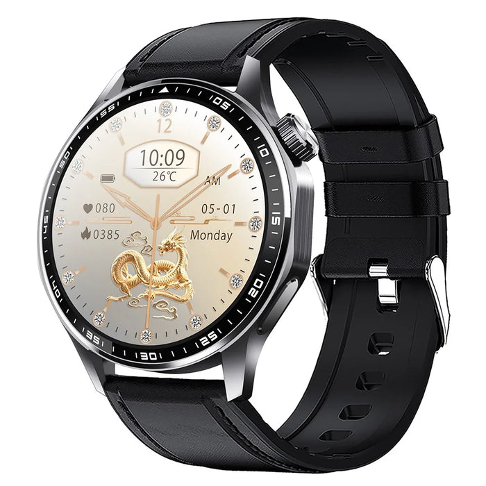 F61 1.55 Inch Round Screen Sports Smart Watch SOS Alarm Heart Rate Blood Oxygen Monitor with Leather Strap - Black - 2
