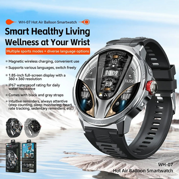 WEKOME WH-07 Smart Watch Zinc Alloy IP67 Waterproof Bluetooth-compatible 1.85 Inch HD Display Health Monitor with 2 Watch Straps - 2