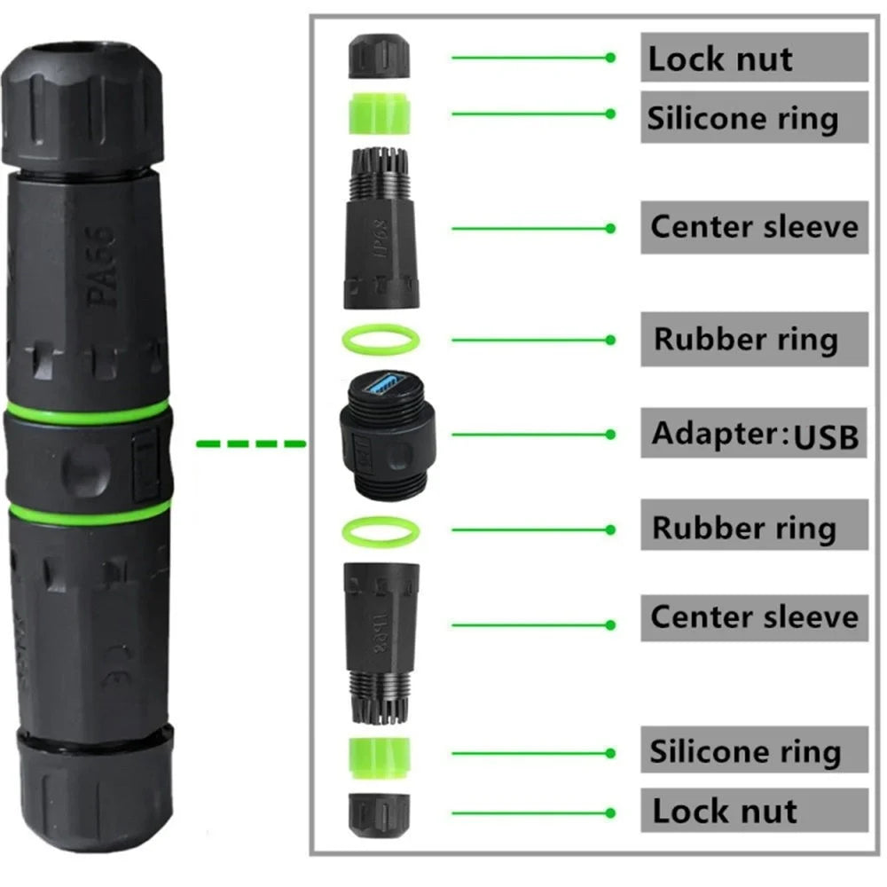 M20 5Gbps USB 3.0 Pass Through Coupler IP68 Waterproof Panel Mount Connector Extender Adapter - 3