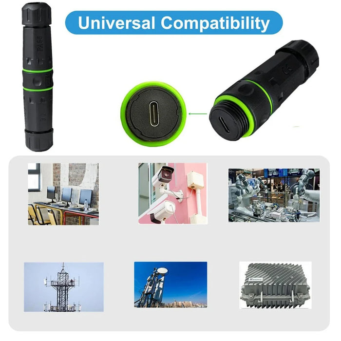 CN-038-CF M20 Locking IP68 Waterproof Type-C 10Gbps USB3.1 Female to USB-C Female Extension Adapter Coupler - 2