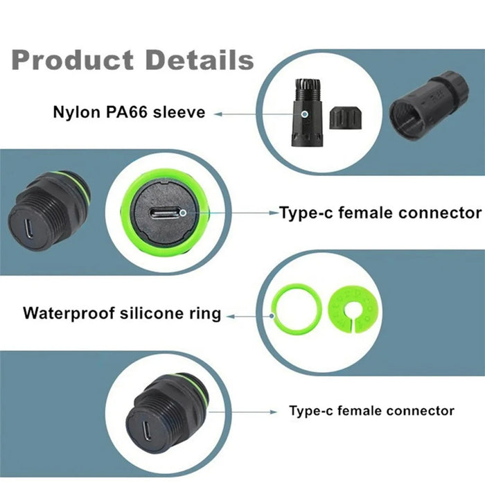 CN-038-CF M20 Locking IP68 Waterproof Type-C 10Gbps USB3.1 Female to USB-C Female Extension Adapter Coupler - 3