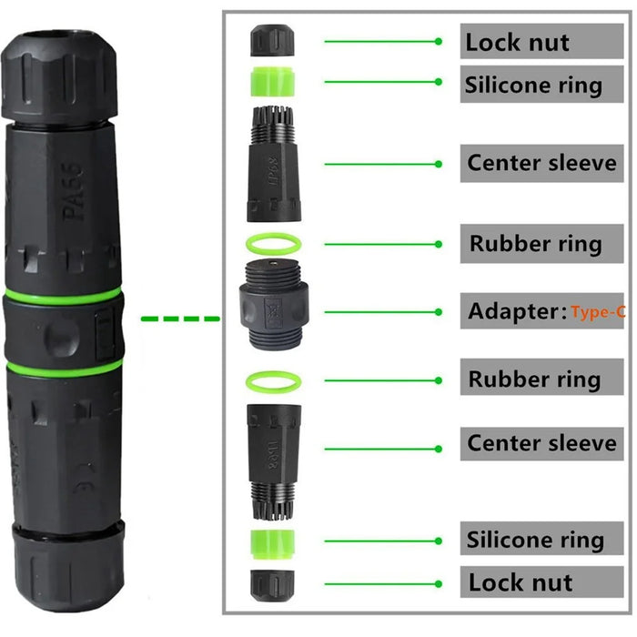 CN-038-CF M20 Locking IP68 Waterproof Type-C 10Gbps USB3.1 Female to USB-C Female Extension Adapter Coupler - 4