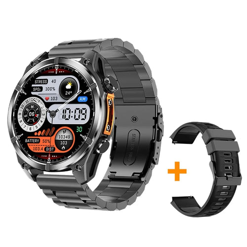 HD300 Smart Watch Bluetooth-compatible Call Wireless Charging Heart Rate Blood Pressure SpO2 3ATM Waterproof Watch with Dual Strap - Black - 1