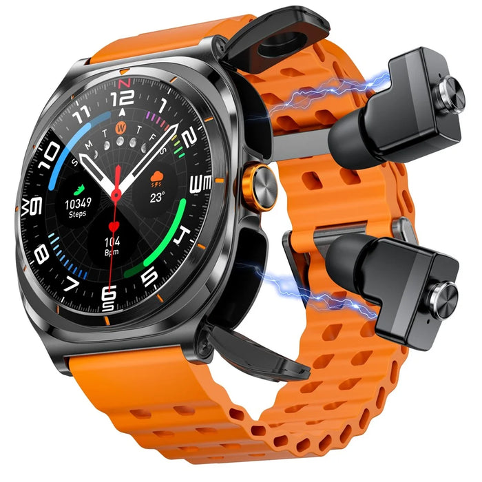 GT98 2 in 1 TWS Earphones 1.53 Inch HD Round Screen Waterproof Sport Smartwatch - Black+Orange - 1
