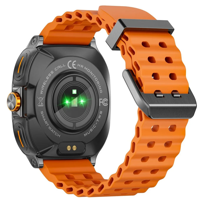 GT98 2 in 1 TWS Earphones 1.53 Inch HD Round Screen Waterproof Sport Smartwatch - Black+Orange - 2