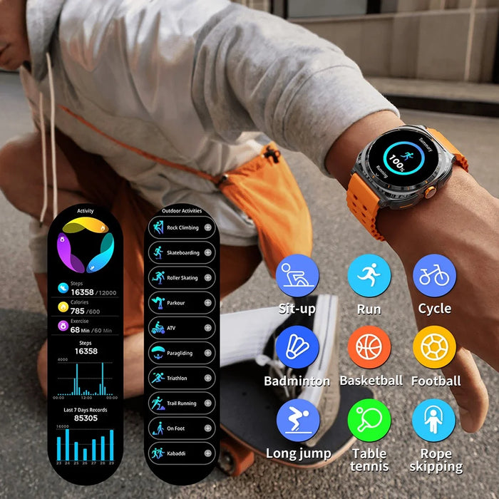GT98 2 in 1 TWS Earphones 1.53 Inch HD Round Screen Waterproof Sport Smartwatch - Black+Orange - 6