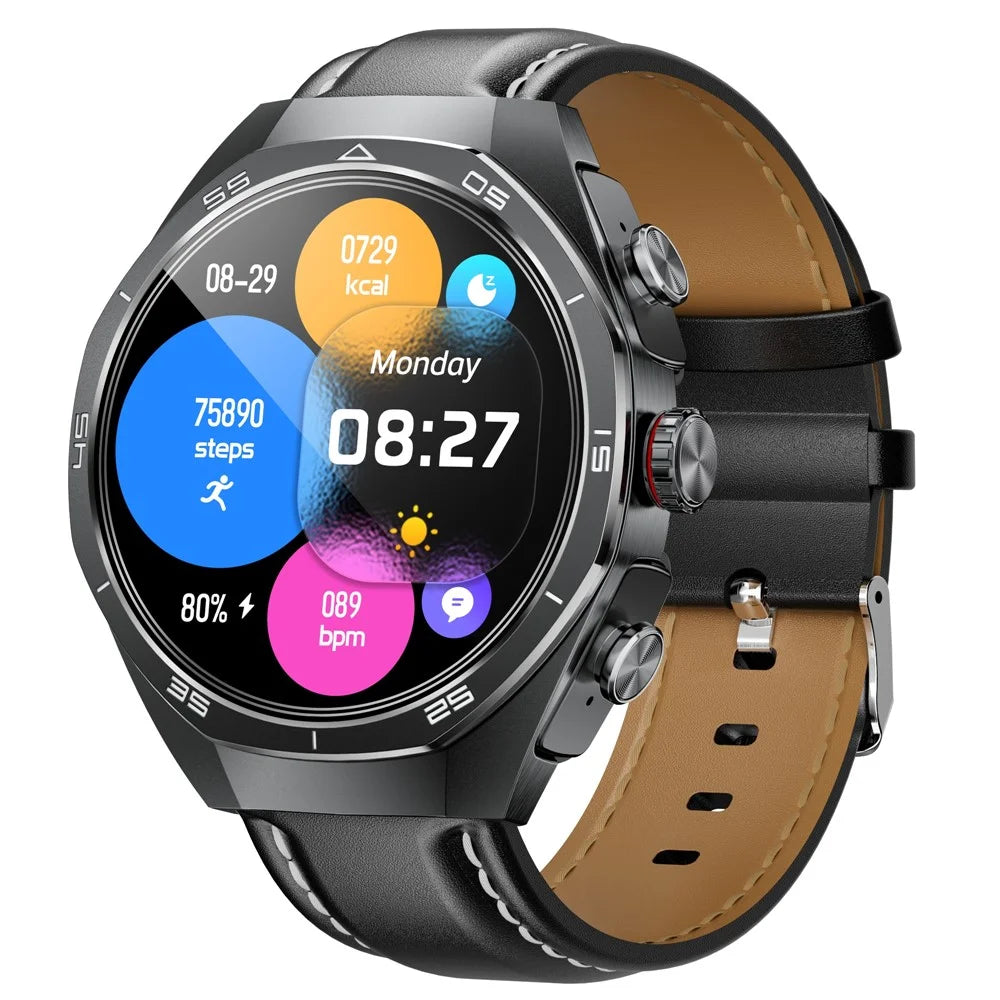 GT97 2 in 1 Bluetooth-compatible TWS Earphones 1.53 Inch Round Screen Heart Rate Monitor Smart Watch - Black Leather Strap - 3