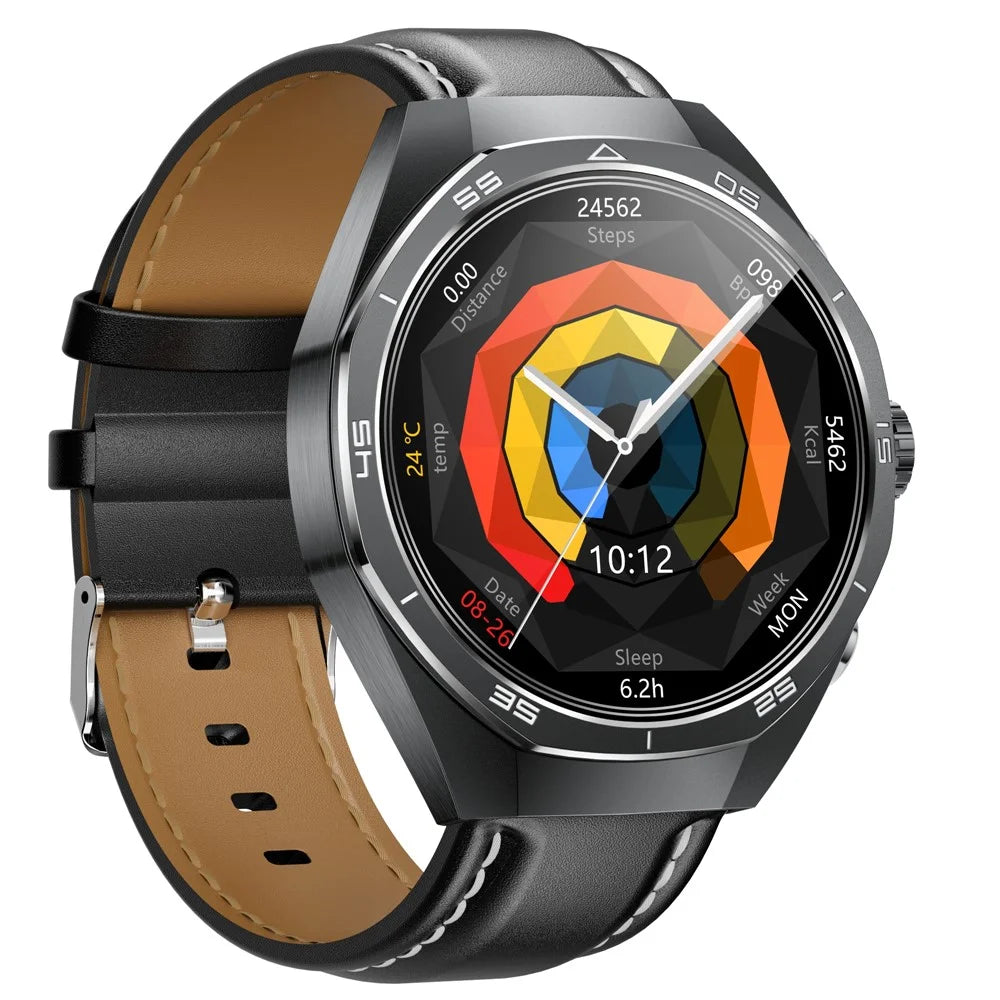 GT97 2 in 1 Bluetooth-compatible TWS Earphones 1.53 Inch Round Screen Heart Rate Monitor Smart Watch - Black Leather Strap - 4