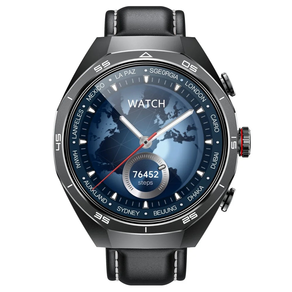 GT97 2 in 1 Bluetooth-compatible TWS Earphones 1.53 Inch Round Screen Heart Rate Monitor Smart Watch - Black Leather Strap - 5