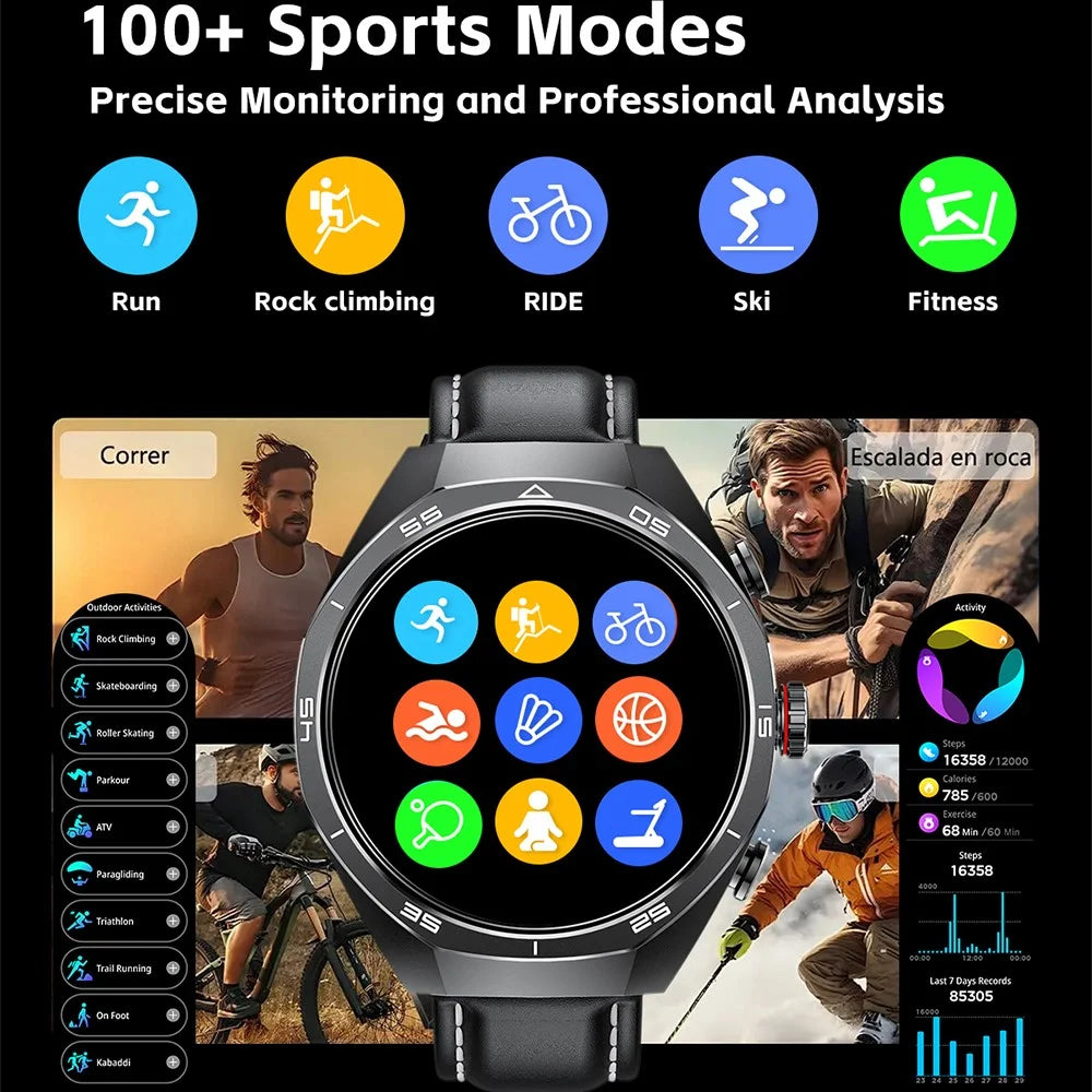 GT97 2 in 1 Bluetooth-compatible TWS Earphones 1.53 Inch Round Screen Heart Rate Monitor Smart Watch - Black Leather Strap - 7