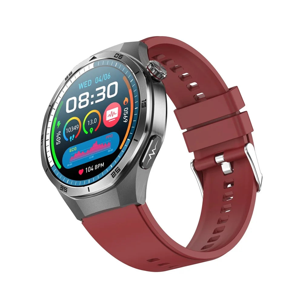 ET456 Silicone Strap 1.56 Inch Round AMOLED Screen Smart Watch Bluetooth-Compatible Call ECG Health Monitor Sports Watch - Red - 3