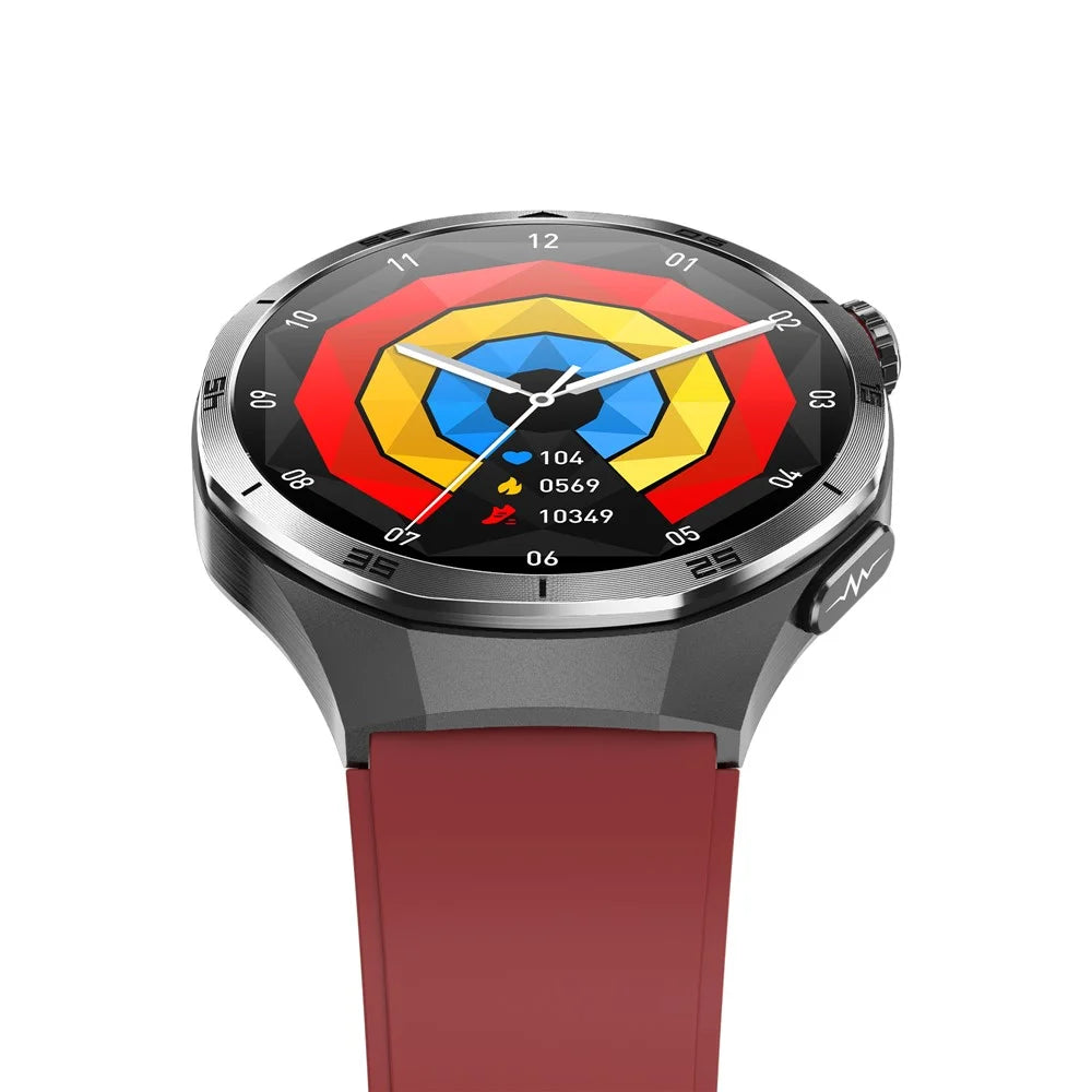 ET456 Silicone Strap 1.56 Inch Round AMOLED Screen Smart Watch Bluetooth-Compatible Call ECG Health Monitor Sports Watch - Red - 4