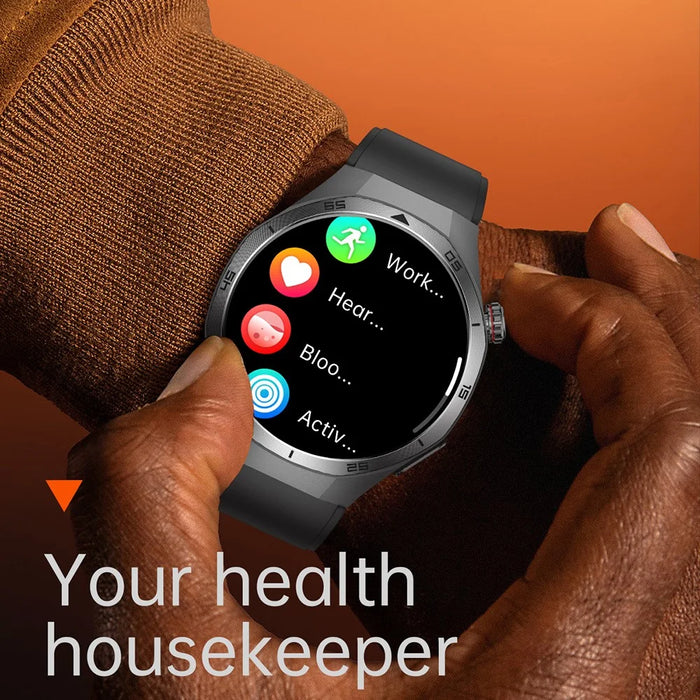 ET456 Leather Strap 1.56 Inch Round AMOLED Screen Smart Watch Bluetooth-Compatible Call ECG Health Monitor Sports Watch - Black - 2