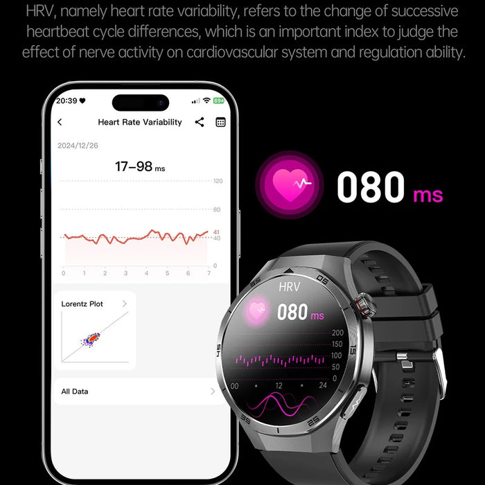 ET456 Leather Strap 1.56 Inch Round AMOLED Screen Smart Watch Bluetooth-Compatible Call ECG Health Monitor Sports Watch - Black - 3