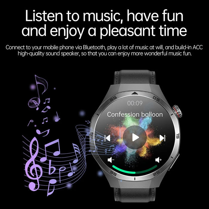 ET456 Leather Strap 1.56 Inch Round AMOLED Screen Smart Watch Bluetooth-Compatible Call ECG Health Monitor Sports Watch - Black - 4
