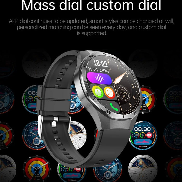 ET456 Leather Strap 1.56 Inch Round AMOLED Screen Smart Watch Bluetooth-Compatible Call ECG Health Monitor Sports Watch - Black - 7