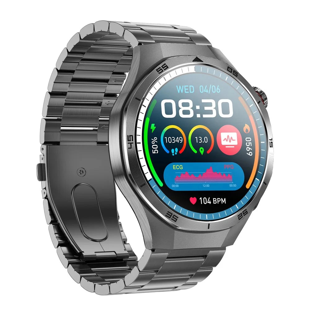 ET456 Steel Strap 1.56 Inch Round AMOLED Screen Smart Watch Bluetooth-Compatible Call ECG Health Monitor Sports Watch - 7