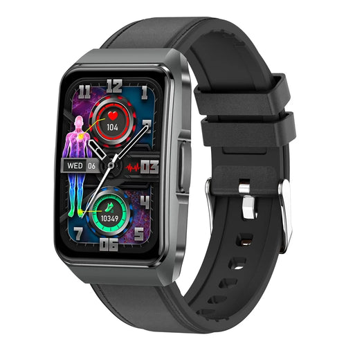 ET650 Leather + Silicone Strap Smart Bracelet Body Temperature Health Monitor Bluetooth-Compatible Call Smart Watch - Black - 1