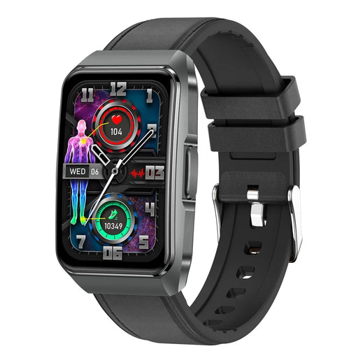 ET650 Leather + Silicone Strap Smart Bracelet Body Temperature Health Monitor Bluetooth-Compatible Call Smart Watch - Black - 1