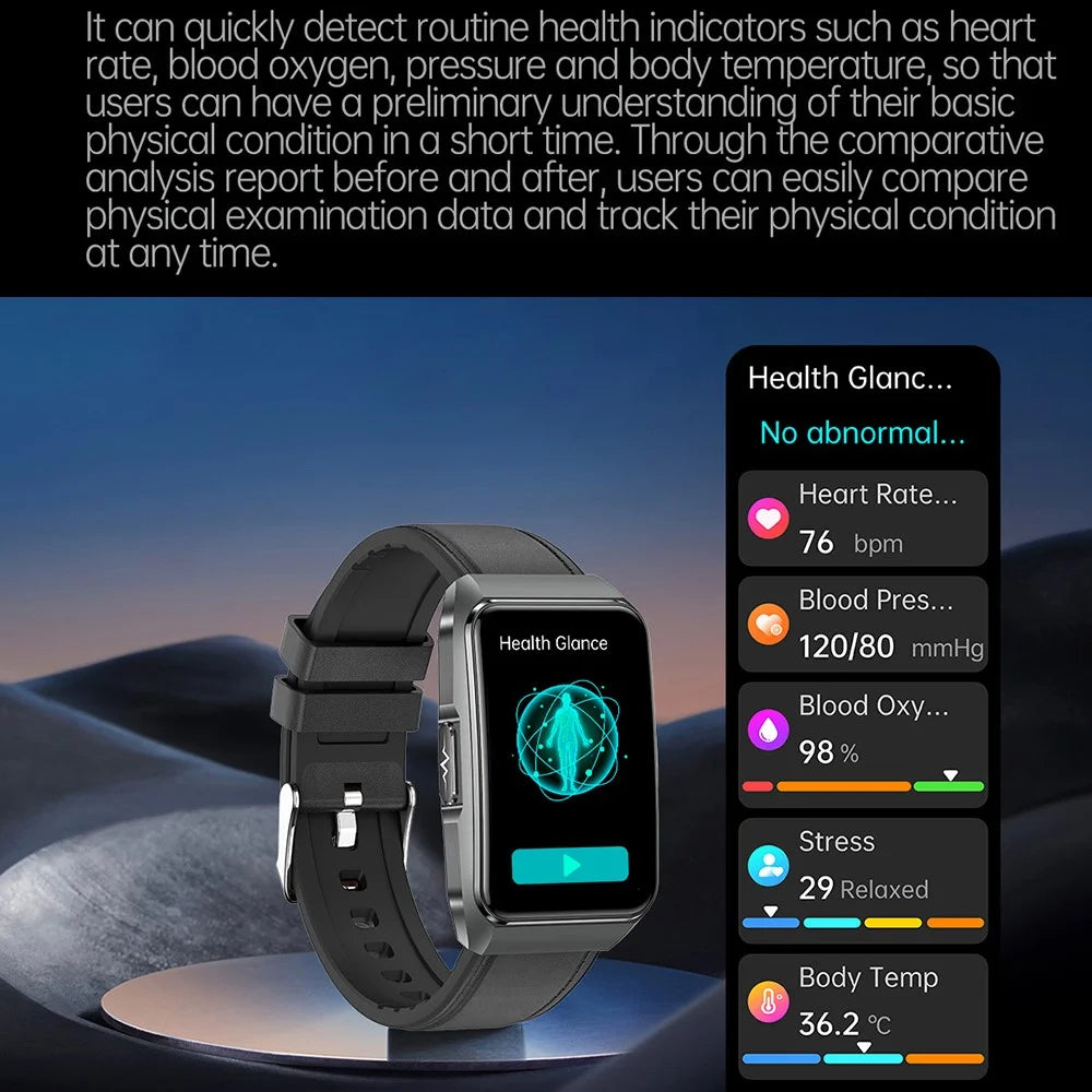 ET650 Leather + Silicone Strap Smart Bracelet Body Temperature Health Monitor Bluetooth-Compatible Call Smart Watch - Black - 4
