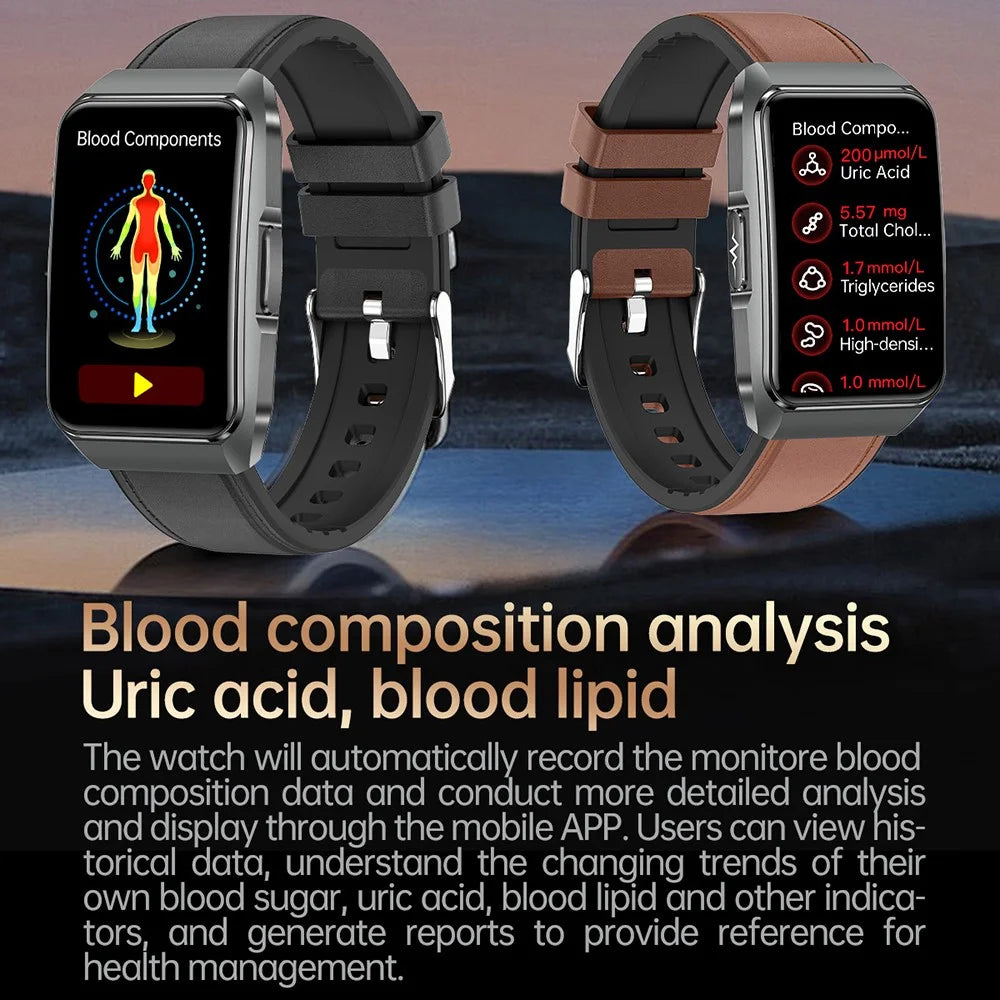 ET650 Leather + Silicone Strap Smart Bracelet Body Temperature Health Monitor Bluetooth-Compatible Call Smart Watch - Black - 5