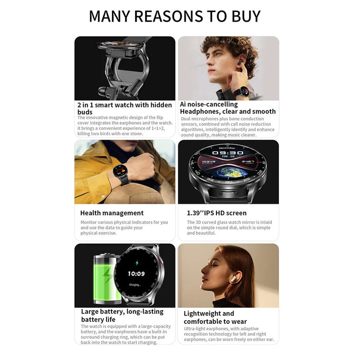 T97 2 in 1 Smart Watch with Wireless Earbuds Bluetooth-Compatible Call Health Monitoring Sports Waterproof Watch - Gold - 7
