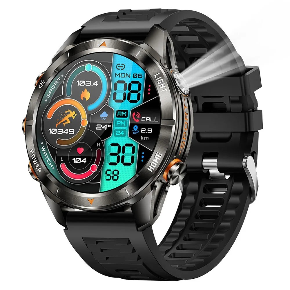 KT80 Outdoor Sports Smart Watch 3ATM Waterproof Bluetooth-Compatible Calling Wristwatch with Flashlight - Black - 1