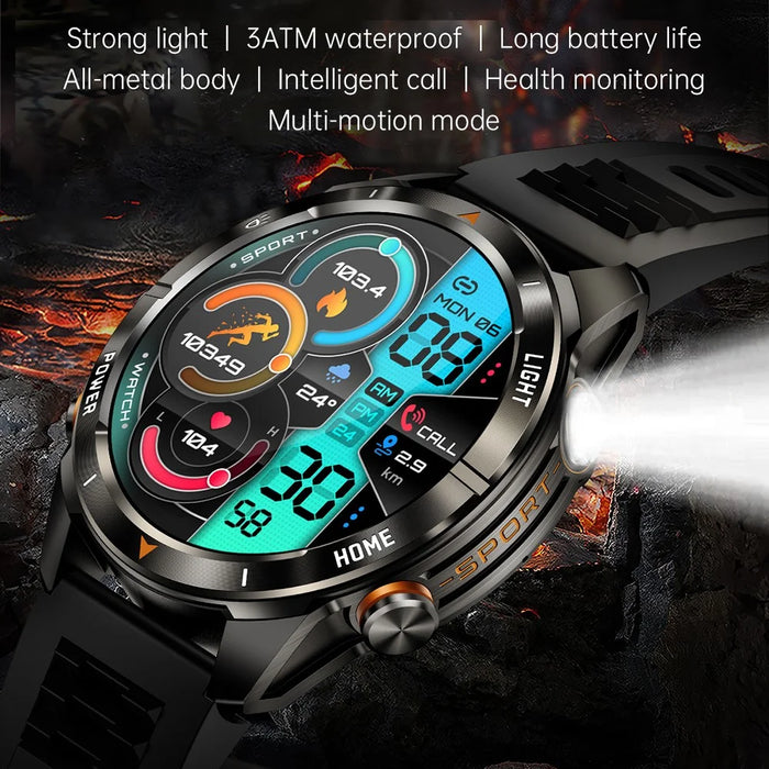 KT80 Outdoor Sports Smart Watch 3ATM Waterproof Bluetooth-Compatible Calling Wristwatch with Flashlight - Black - 5