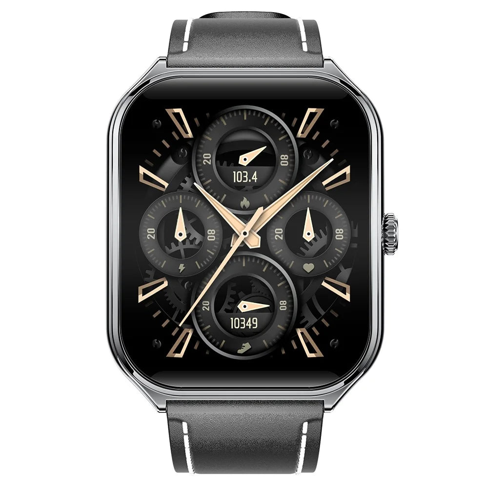 MT61 Ultra Thin Smart Watch 1.96 Inch AMOLED Curved Screen Bluetooth-Compatible Calling Health Monitor, Leather Strap - Black - 2