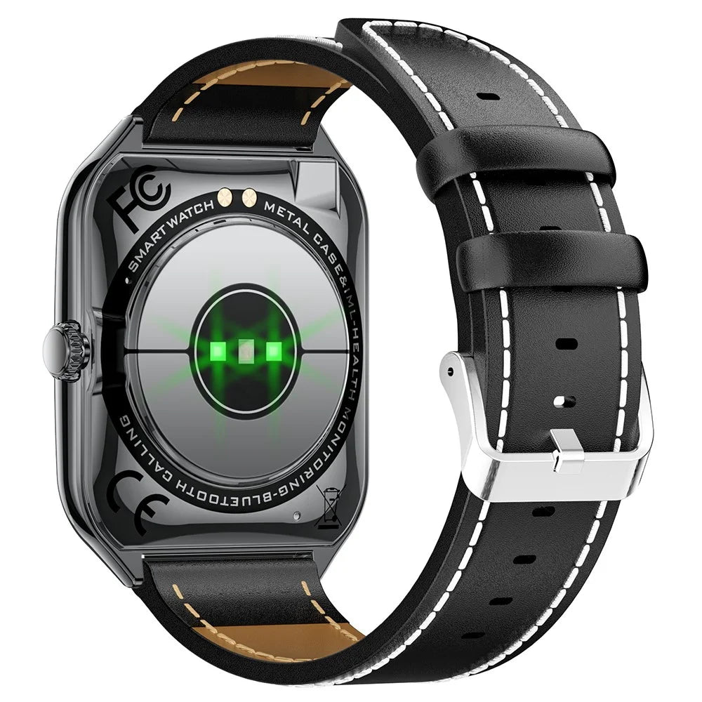 MT61 Ultra Thin Smart Watch 1.96 Inch AMOLED Curved Screen Bluetooth-Compatible Calling Health Monitor, Leather Strap - Black - 3