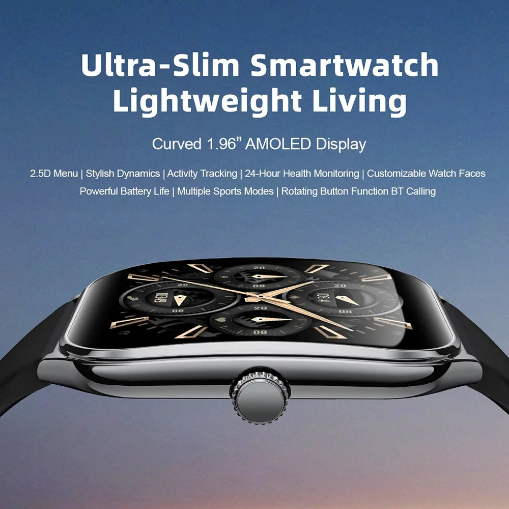 MT61 Ultra Thin Smart Watch 1.96 Inch AMOLED Curved Screen Bluetooth-Compatible Calling Health Monitor, Leather Strap - Black - 4