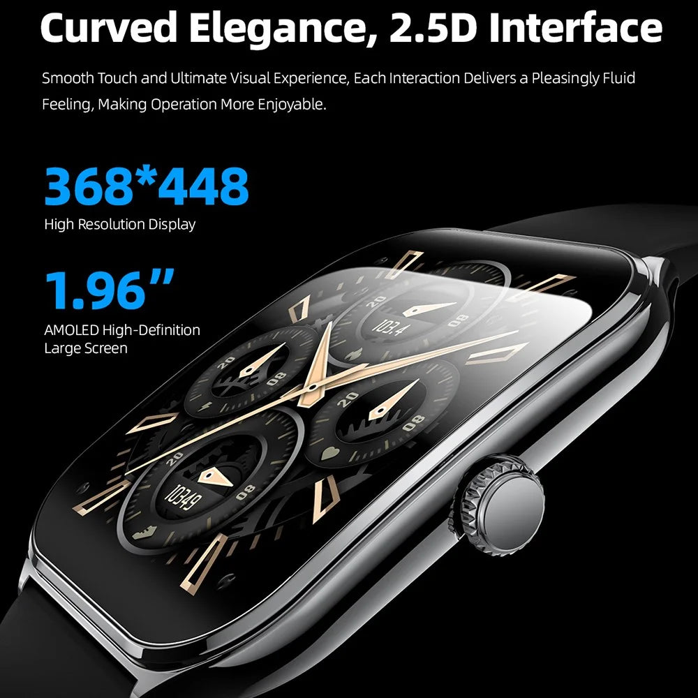 MT61 Ultra Thin Smart Watch 1.96 Inch AMOLED Curved Screen Bluetooth-Compatible Calling Health Monitor, Leather Strap - Black - 6