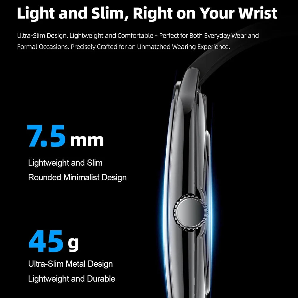 MT61 Ultra Thin Smart Watch 1.96 Inch AMOLED Curved Screen Bluetooth-Compatible Calling Health Monitor, Leather Strap - Black - 7