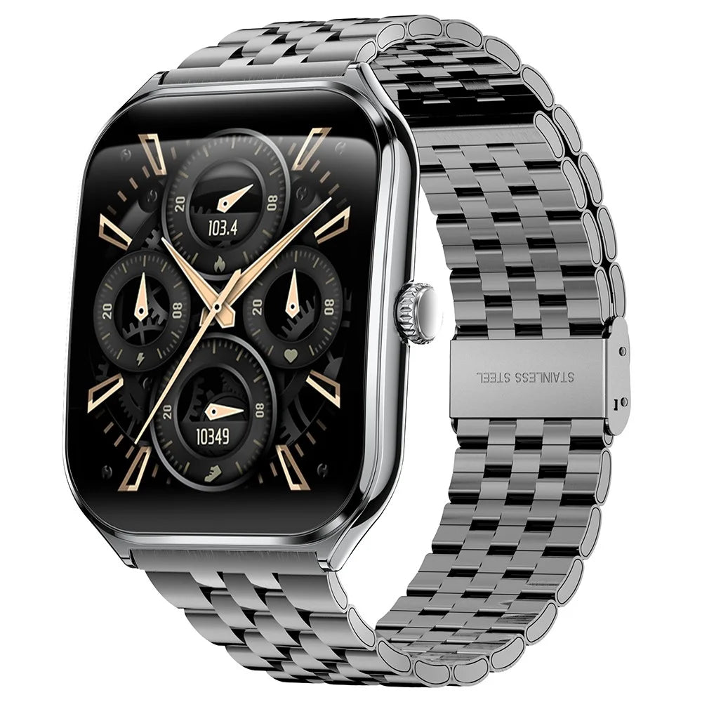 MT61 Ultra Thin Smart Watch 1.96 Inch AMOLED Curved Screen Bluetooth-Compatible Calling Health Monitor, Steel Strap - Black - 1