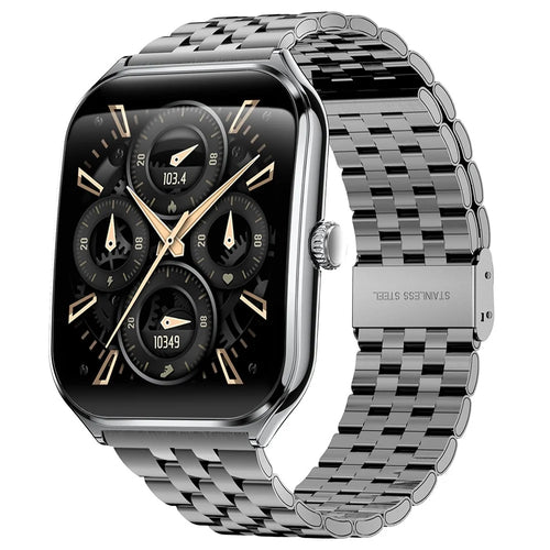 MT61 Ultra Thin Smart Watch 1.96 Inch AMOLED Curved Screen Bluetooth-Compatible Calling Health Monitor, Steel Strap - Black - 1