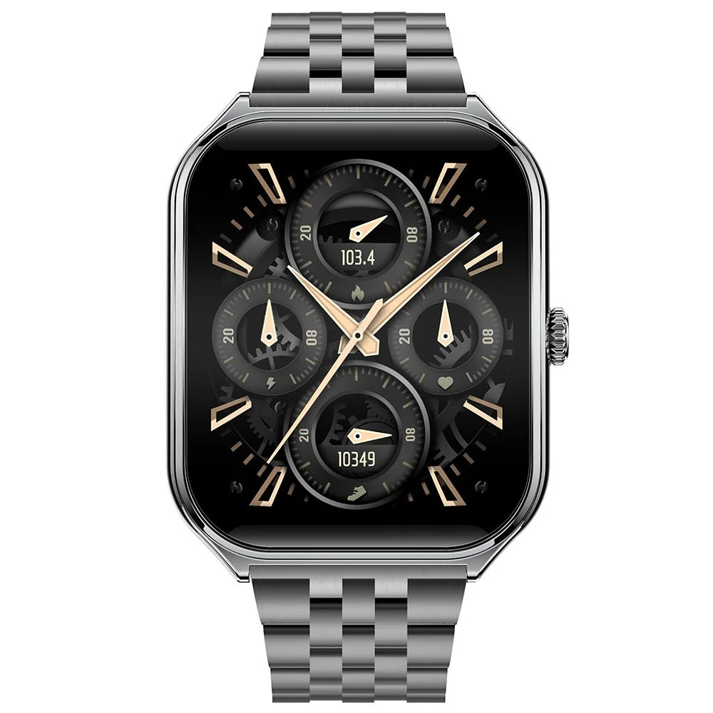 MT61 Ultra Thin Smart Watch 1.96 Inch AMOLED Curved Screen Bluetooth-Compatible Calling Health Monitor, Steel Strap - Black - 2