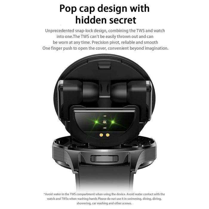 T98 2 In 1 Smart Watch with TWS Earbuds 1.43 Inch AMOLED Screen Bluetooth-Compatible Calling Wristwatch - Black - 5