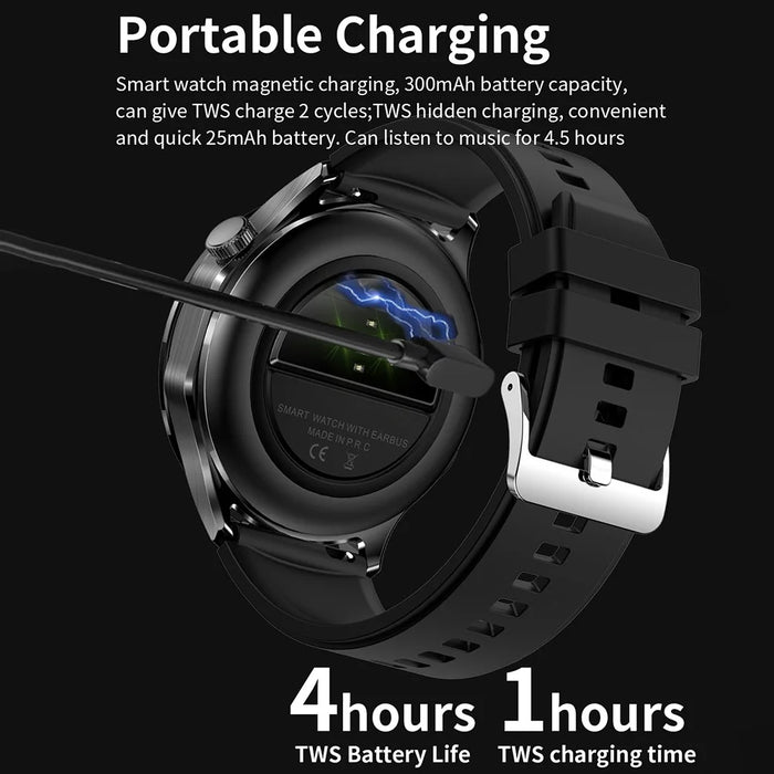 T98 2 In 1 Smart Watch with TWS Earbuds 1.43 Inch AMOLED Screen Bluetooth-Compatible Calling Wristwatch - Black - 7