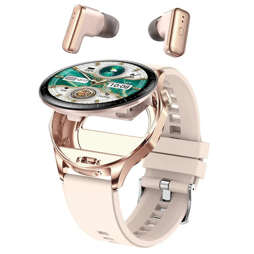 T98 Smart Watch with Built-In Earbuds AMOLED Round Screen Waterproof Bluetooth-Compatible Calling Watch - Gold - 1