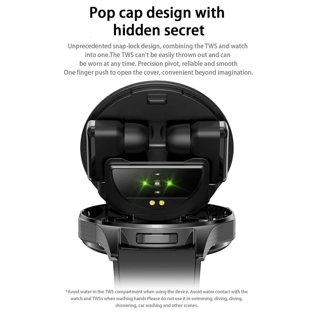 T98 Smart Watch with Built-In Earbuds AMOLED Round Screen Waterproof Bluetooth-Compatible Calling Watch - Gold - 4
