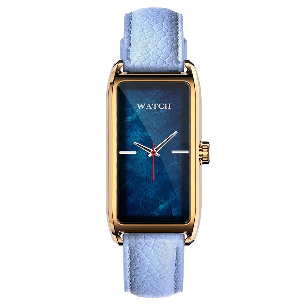 Dora T Smart Watch for Women Fitness Tracker IP68 Waterproof Heart Rate Monitor Smartwatch, Leather Band - Rose Gold Case / Blue - 3