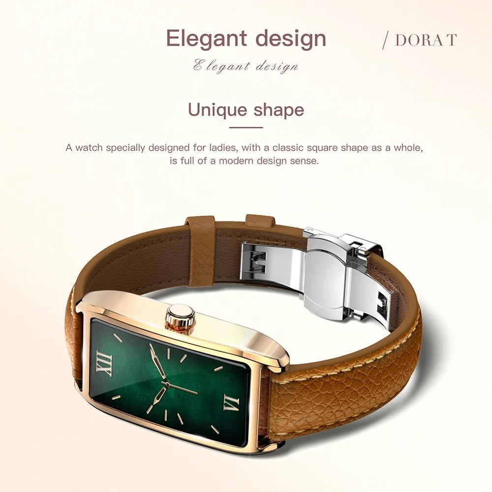 Dora T Smart Watch for Women Fitness Tracker IP68 Waterproof Heart Rate Monitor Smartwatch, Leather Band - Rose Gold Case / Blue - 4