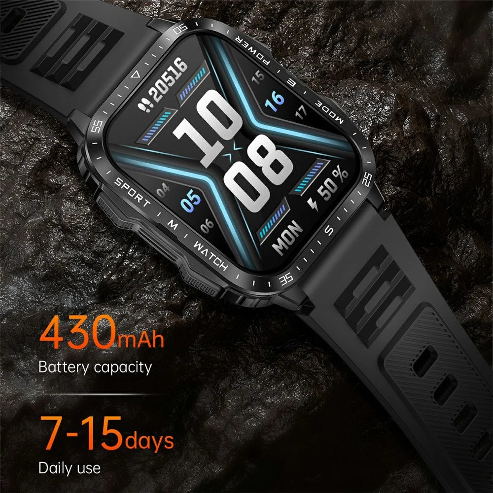 KT79 1.96 Inch Outdoor Rugged Smart Watch with Flashlight Bluetooth-Compatible Call Sports Tracker Health Monitor - Black  /  Orange - 4