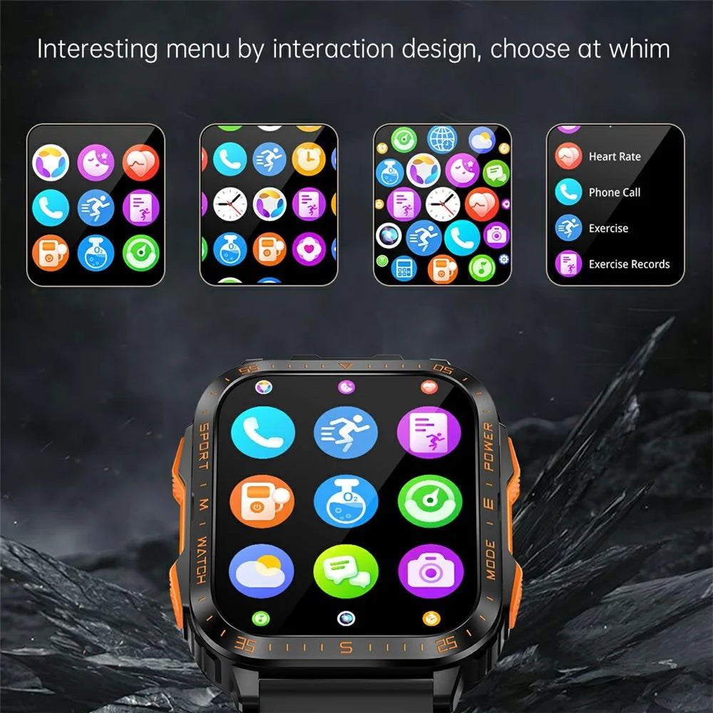 KT79 1.96 Inch Outdoor Rugged Smart Watch with Flashlight Bluetooth-Compatible Call Sports Tracker Health Monitor - Black  /  Orange - 5