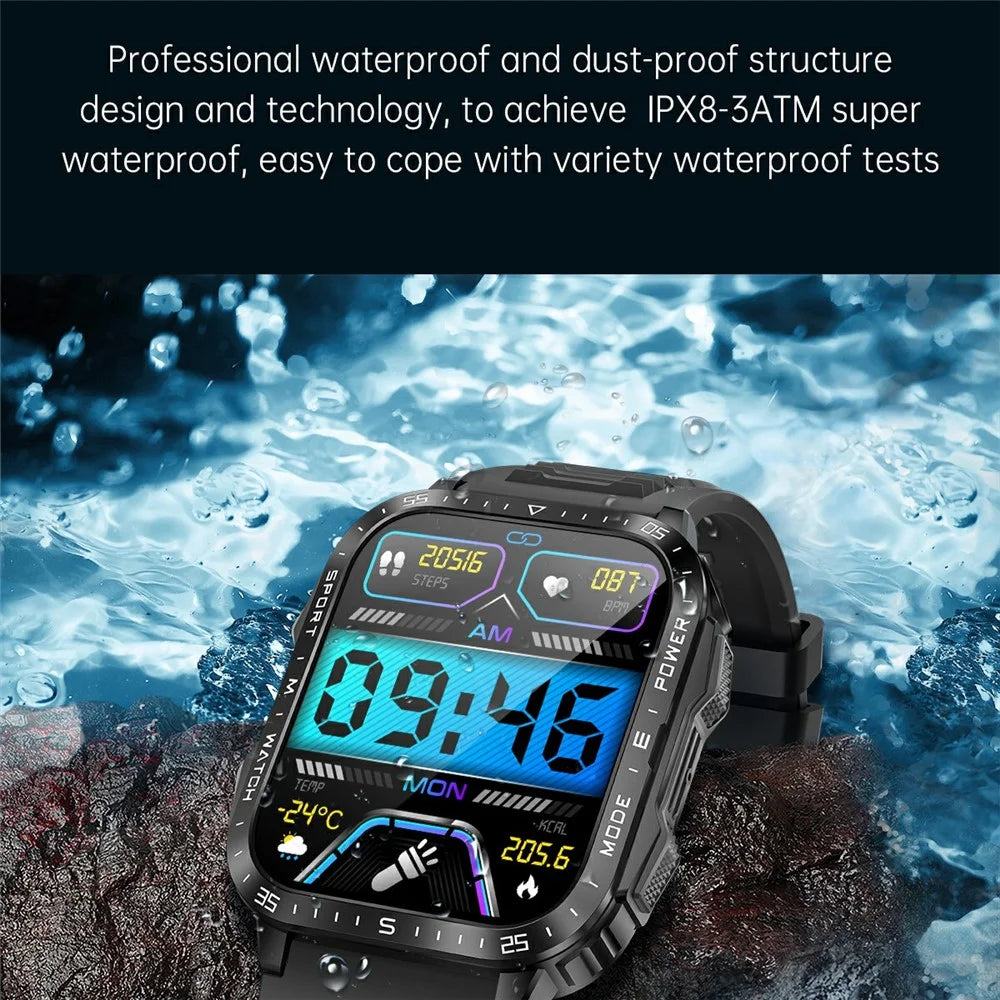 KT79 1.96 Inch Outdoor Rugged Smart Watch with Flashlight Bluetooth-Compatible Call Sports Tracker Health Monitor - Black  /  Orange - 6