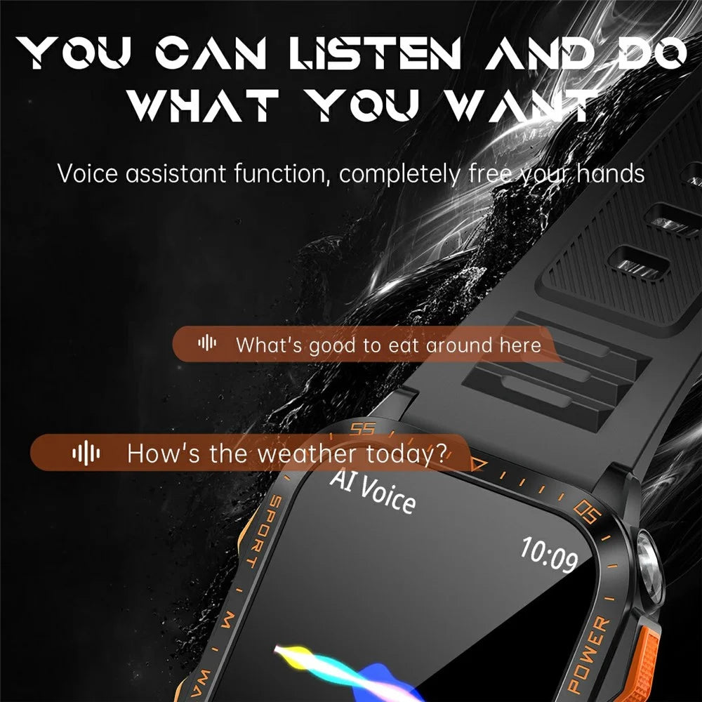 KT79 1.96 Inch Outdoor Rugged Smart Watch with Flashlight Bluetooth-Compatible Call Sports Tracker Health Monitor - Black  /  Orange - 7