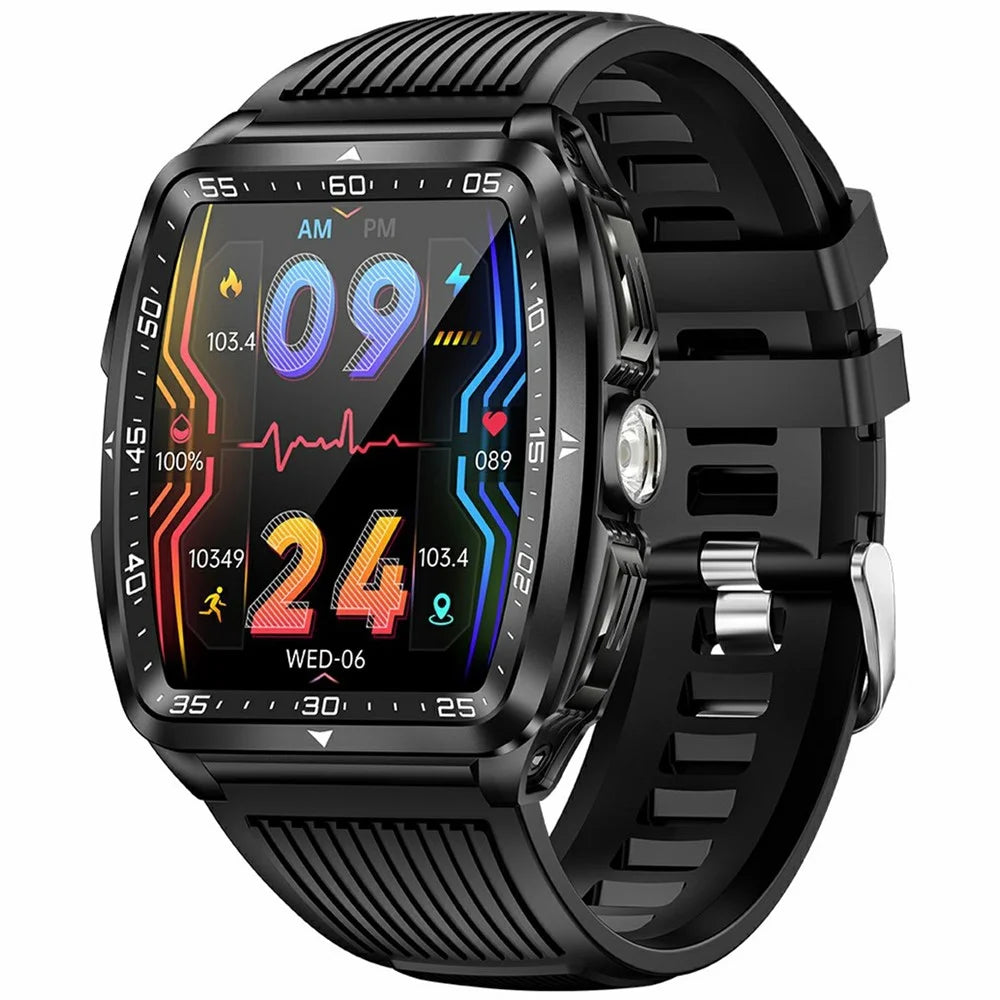 KT83 1.8 Inch Outdoor Smart Watch with Flashlight Health Monitor Bluetooth-Compatible Calling Wristwatch - Black  /  White - 1
